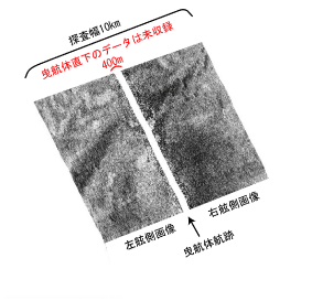 曳航体直下付近のデータ未収録部分